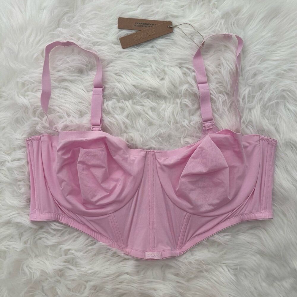 Skims Logo Shine Corset Balconette Bra Baby Pink Size 42C